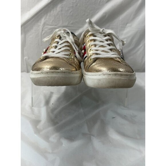 Sketchers Memory Foam Gold with Blk/Wht/Red Stripes with White Gems size 8 - Picture 12 of 12